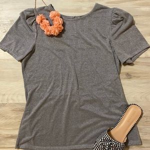 Express Glitter Silver Puff Sleeve Blouse